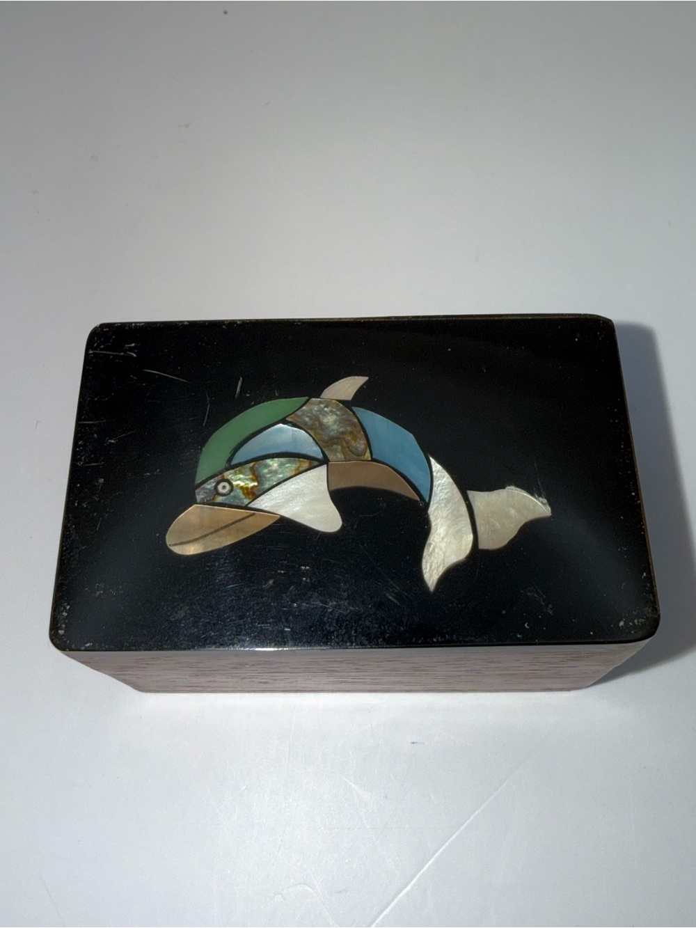 Mother of Pearl Dolphin Inlay Trinket Box Coastal Jewelry Box